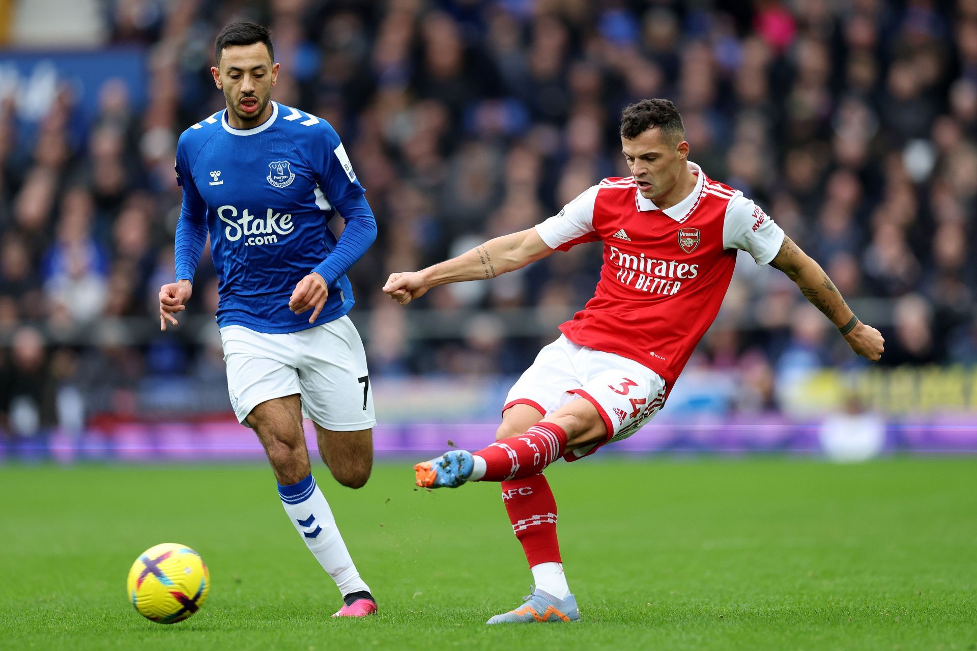 Granit Xhaka (right) remains an important figure at the Emirates.