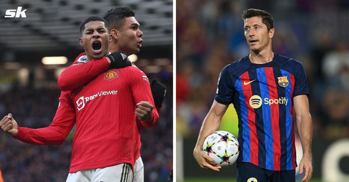 Marcus Rashford and Casemiro (left) and Robert Lewandowski (right)