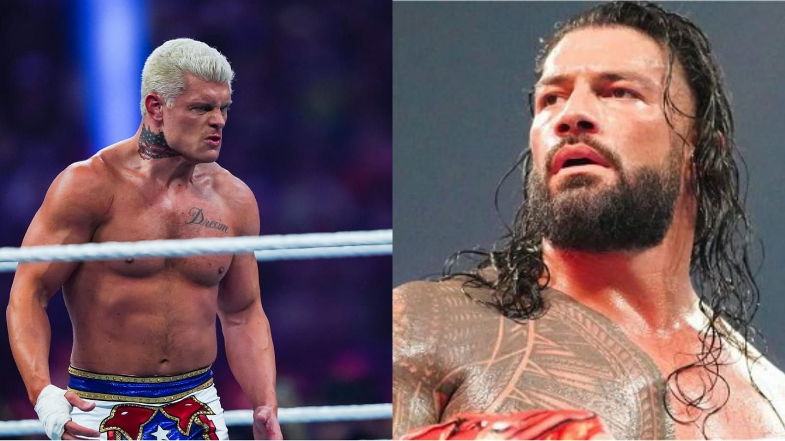 Cody Rhodes (left); Roman Reigns (right)