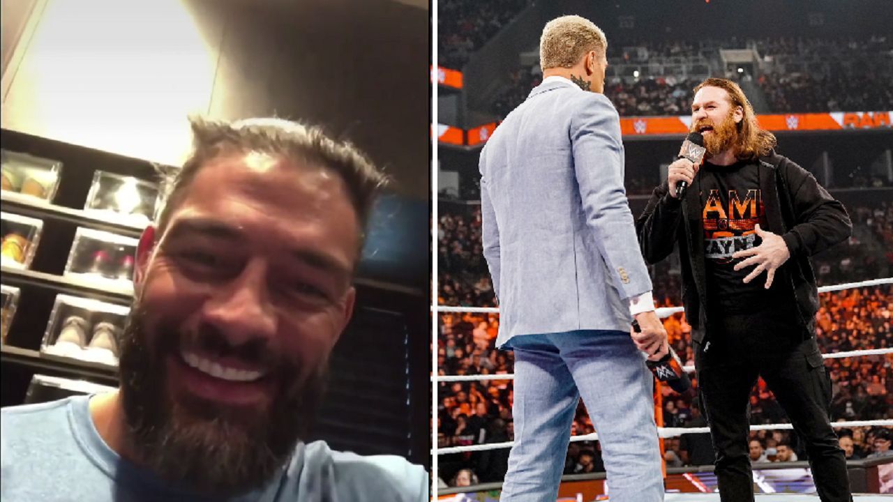 Roman Reigns (left); Cody and Sami on RAW (right)