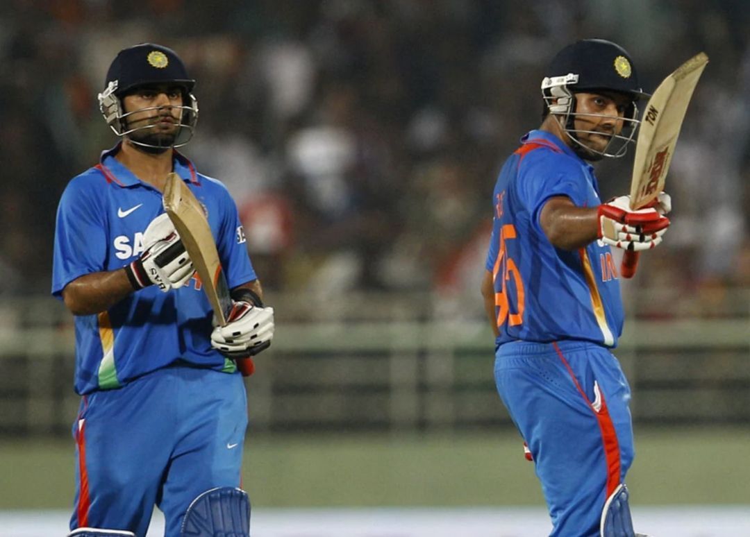 Virat Kohli and Rohit Sharma during an ODI game vs West Indies in 2011