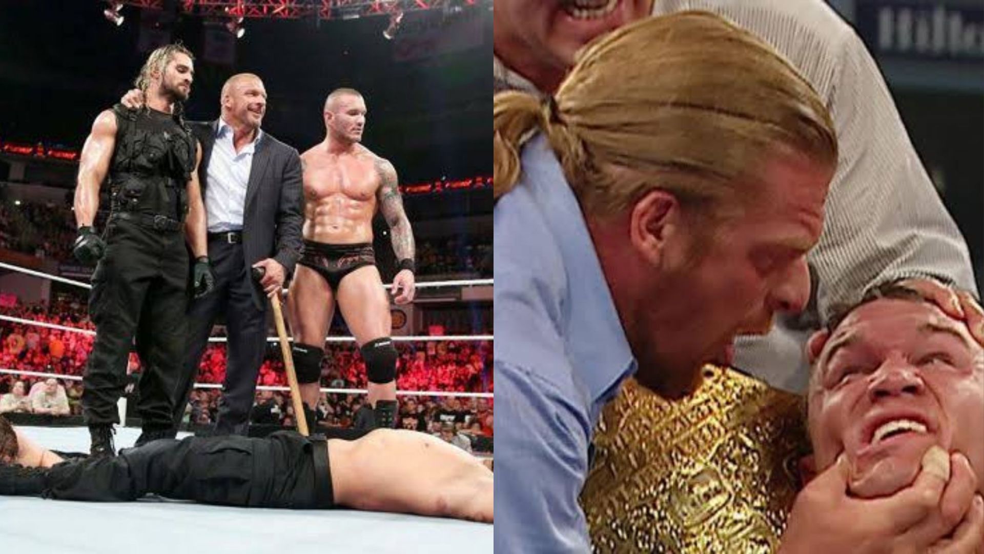 Seth Rollins after breaking The Shield (L); Triple H after betraying Randy Orton (R).