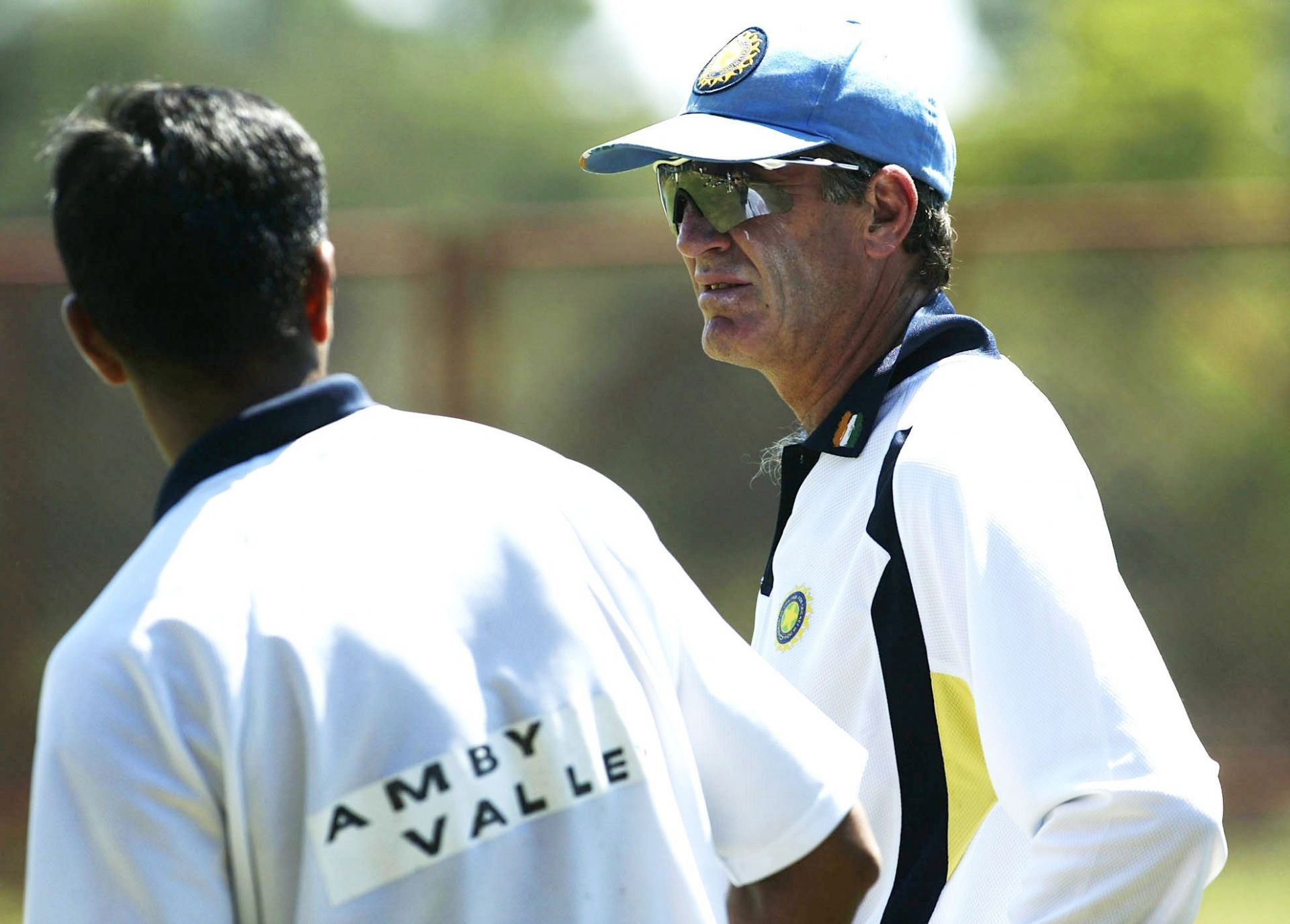 John Wright (R) the ex New Zealand player now coaching India