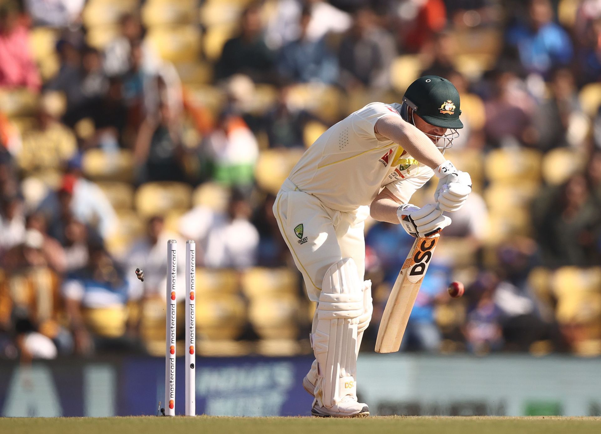 David Warner is bowled by Mohammed Shami during day one of Nagpur Test. (Pic: Getty Images)