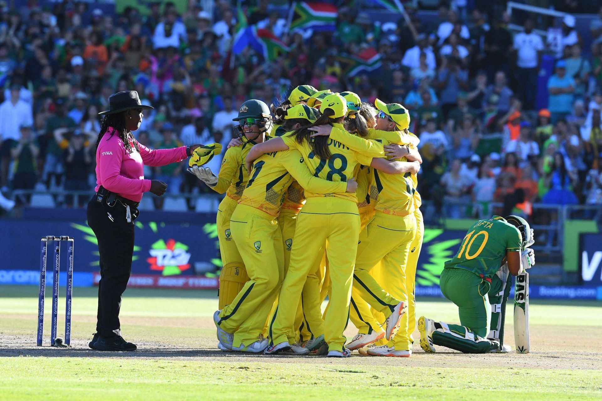 Aussie players celebrate a historic victory.