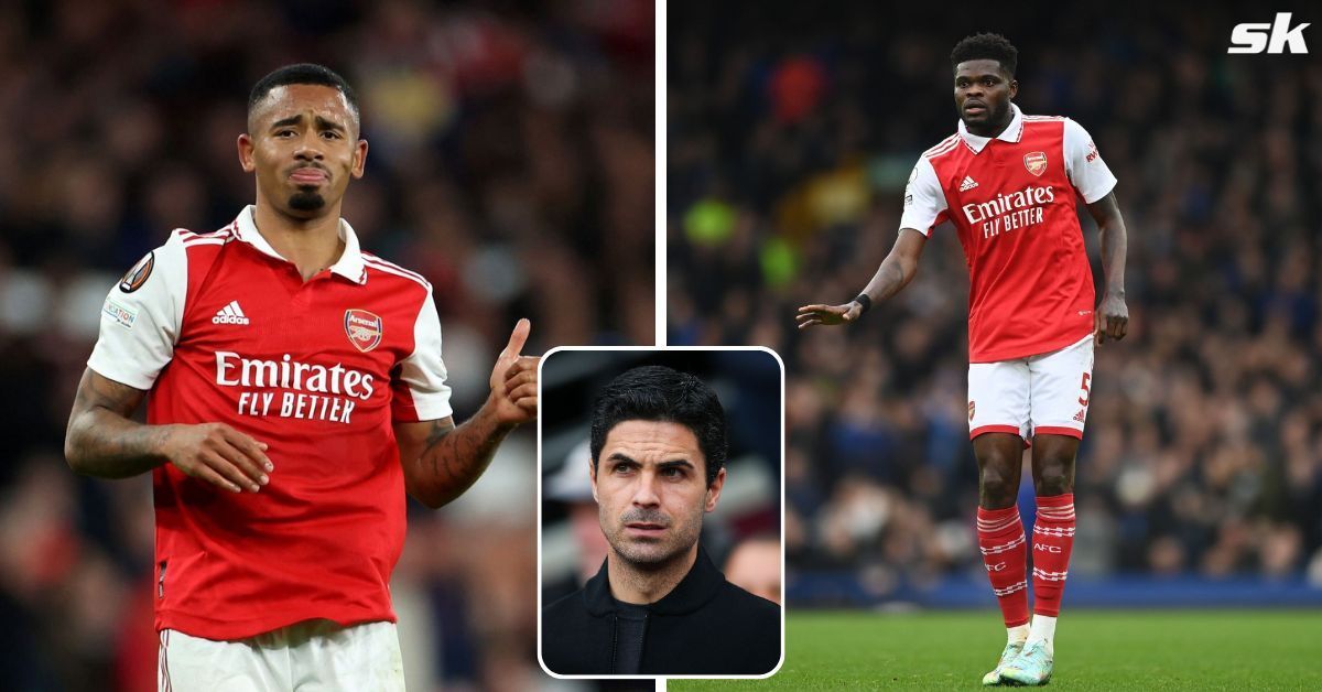 [L-to-R] Gabriel Jesus and Thomas Partey; [inset] Mikel Arteta.