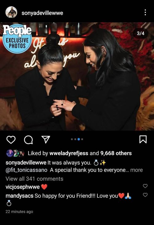 Deville's Instagram post featuring her engagement with Toni Cassano