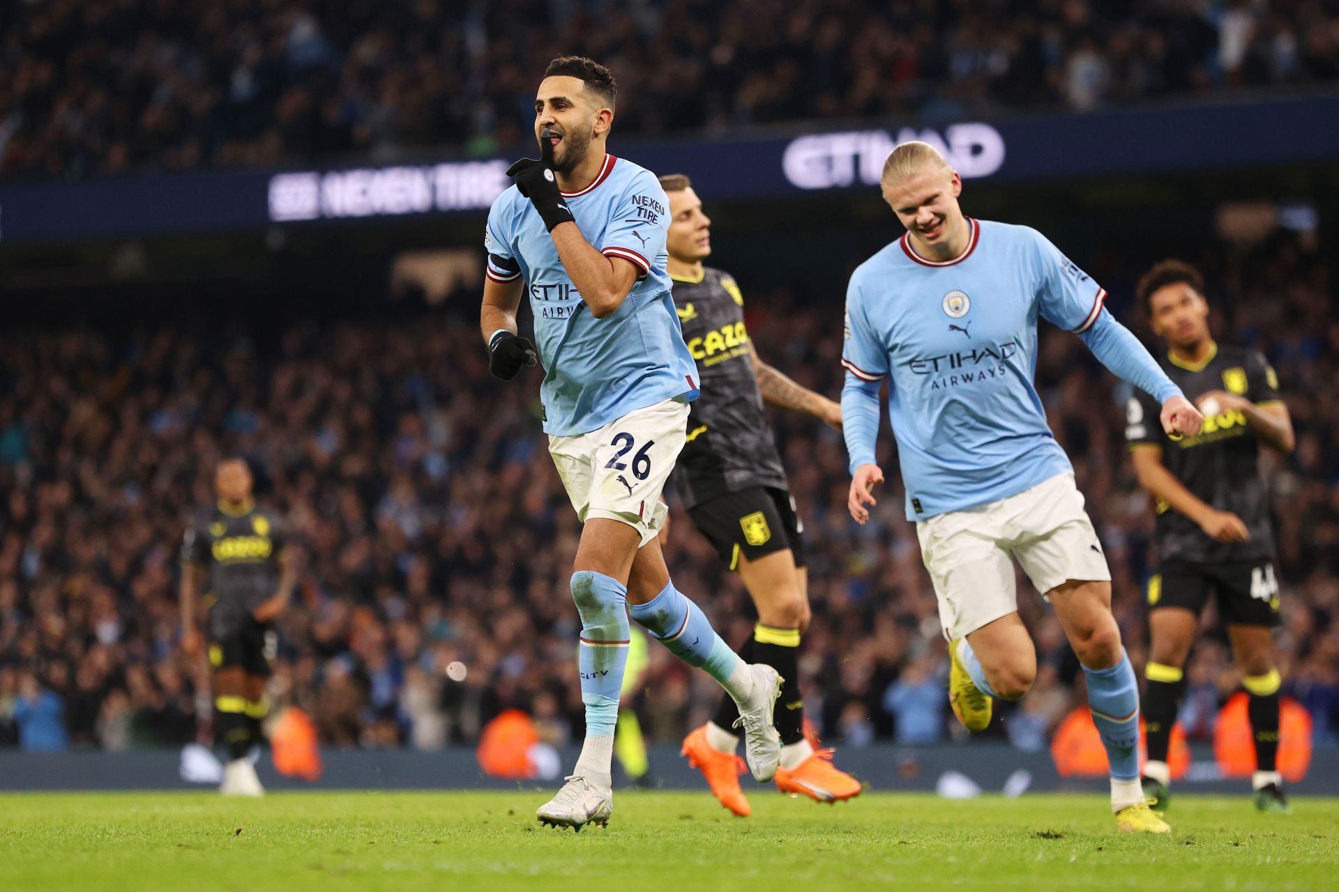 Mahrez (left) was extremely dangerous on the right flank for City.