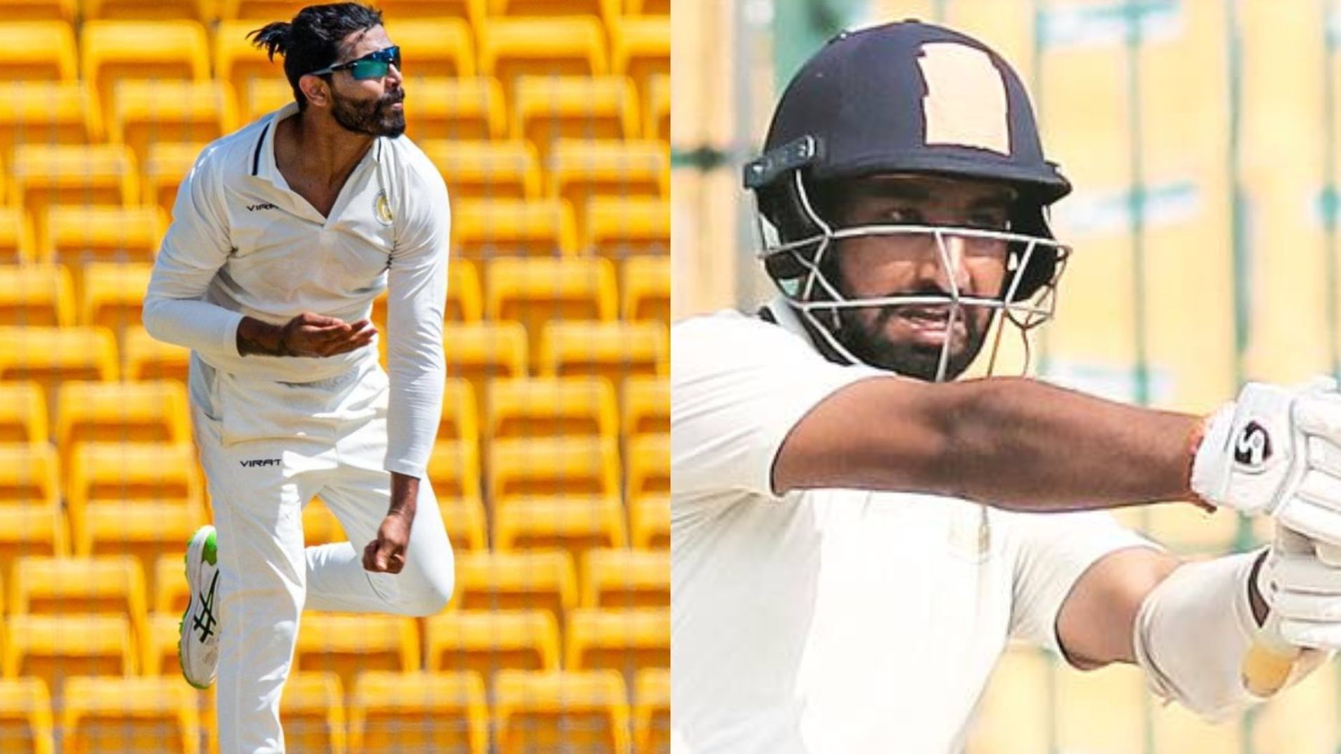 Ravindra Jadeja (L) &amp; Cheteshwar Pujara in action for Saurashtra (P.C.:Twitter)