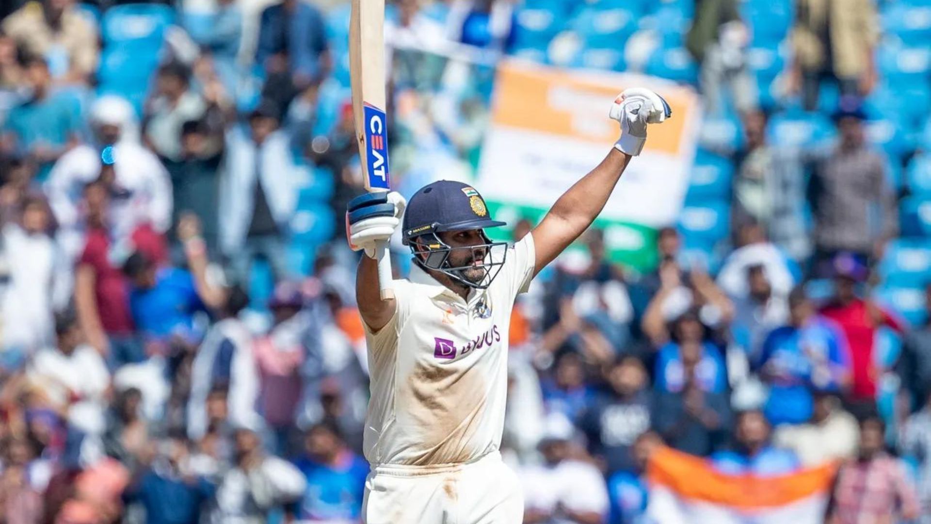 Rohit Sharma celebrates his 9th Test hundred (P.C.:BCCI)