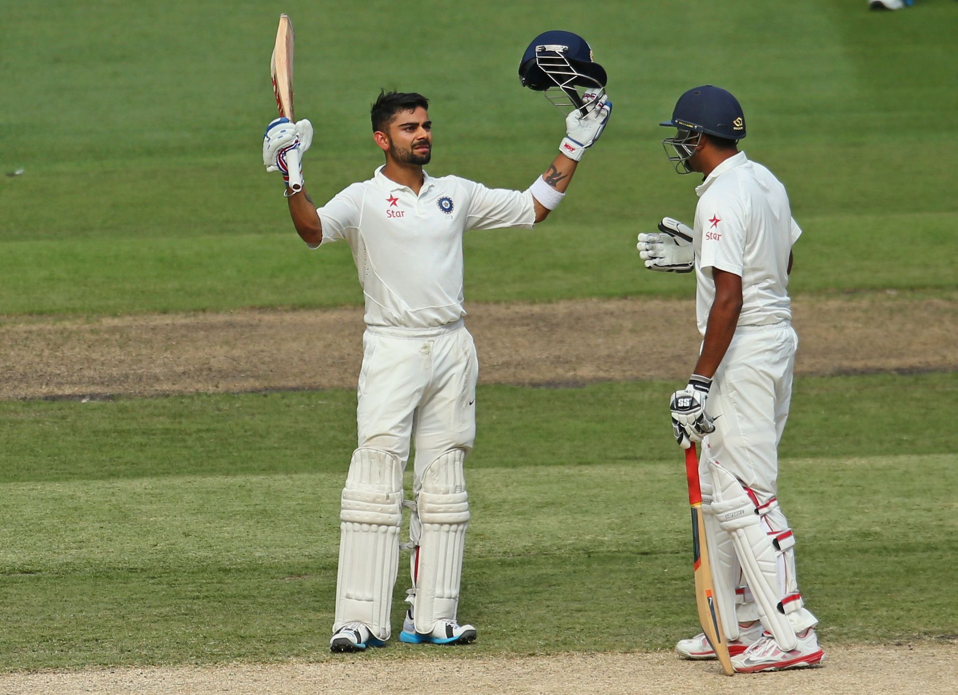 Virat Kohli celebrates after reaching 150 during the 2014 MCG Test. Pic: Getty Images