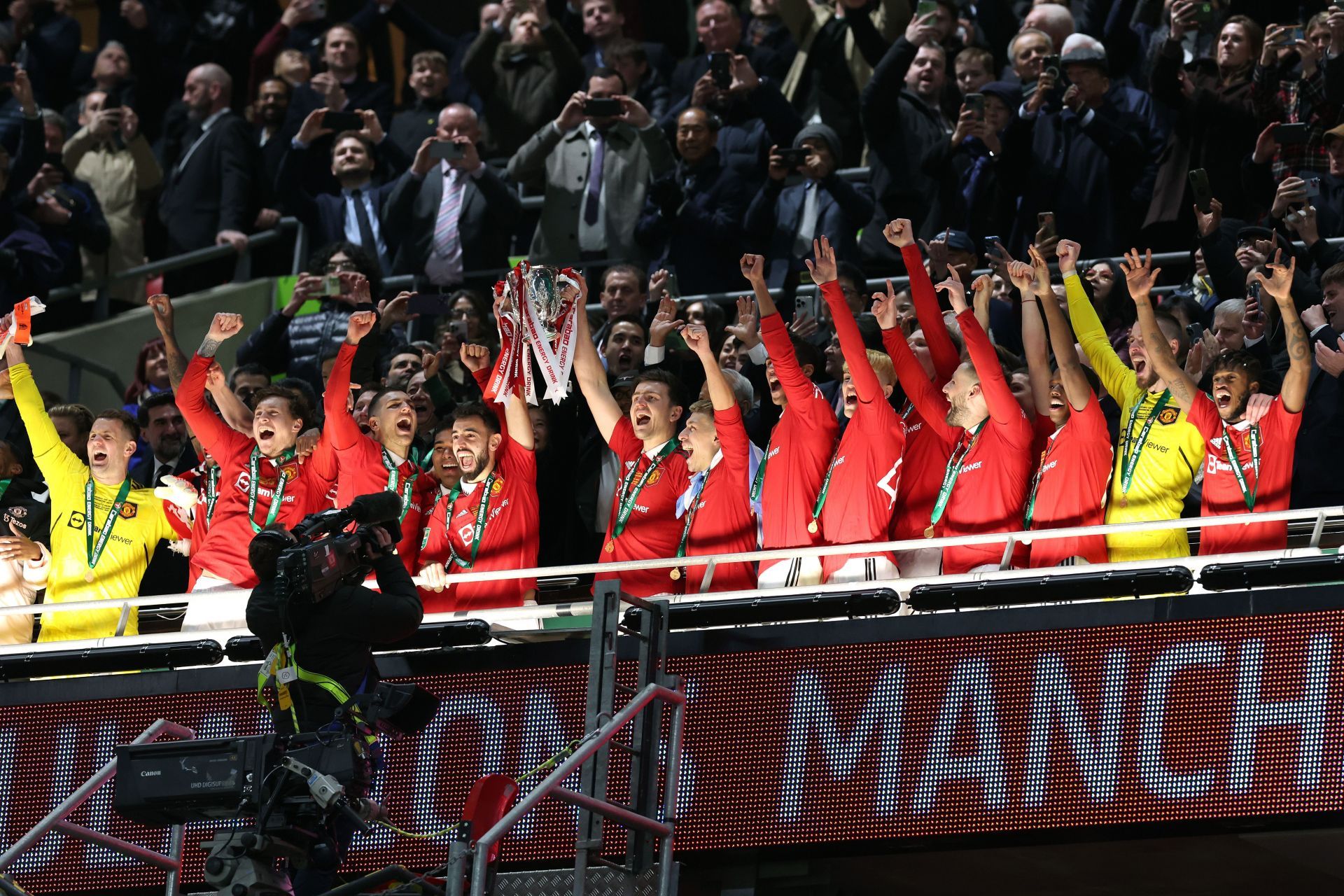 Manchester United with the trophy