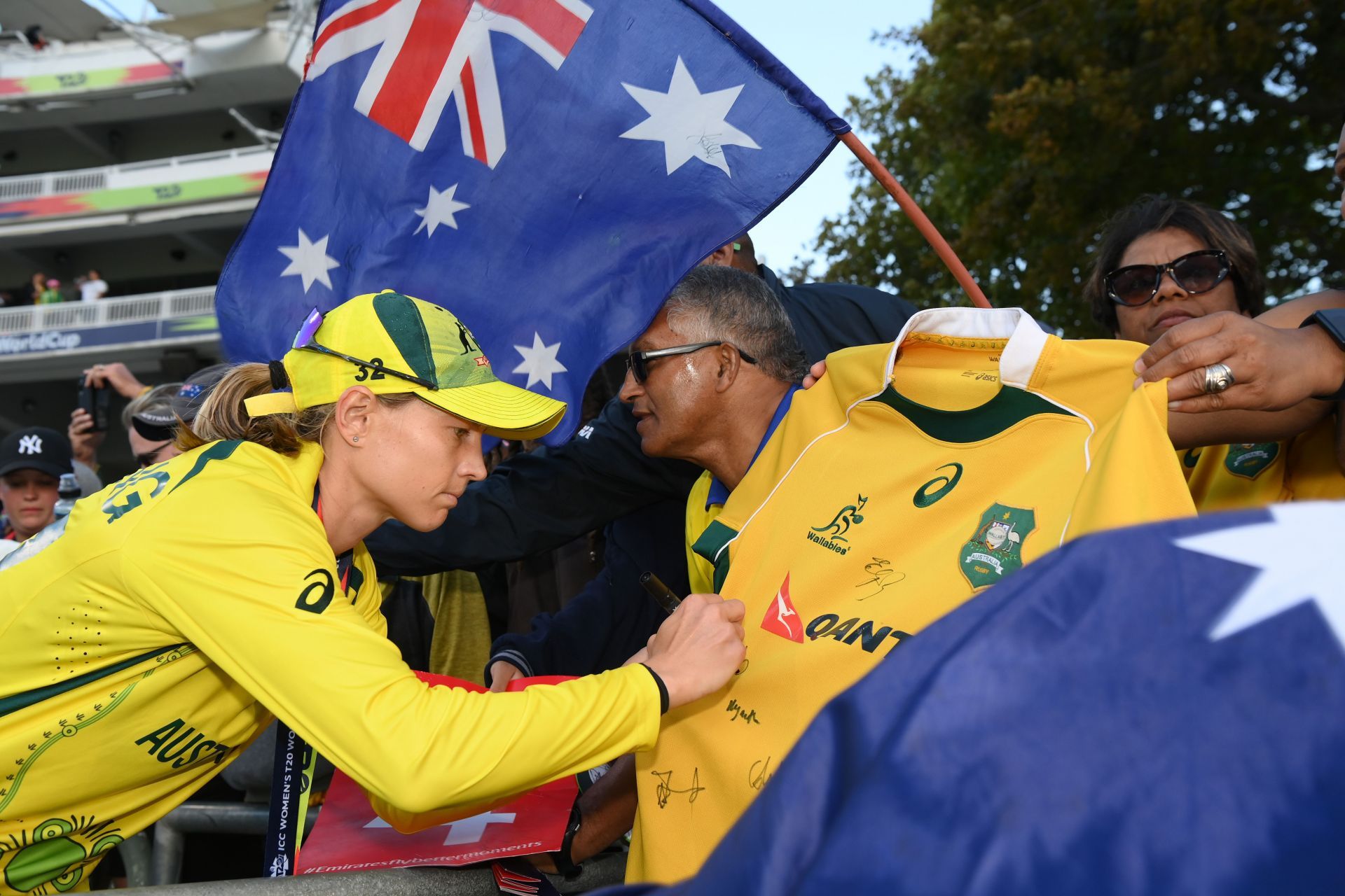 Meg Lanning signs an autograph after the 2023 Women&#039;s T20 World Cup final. Pic: Getty Images