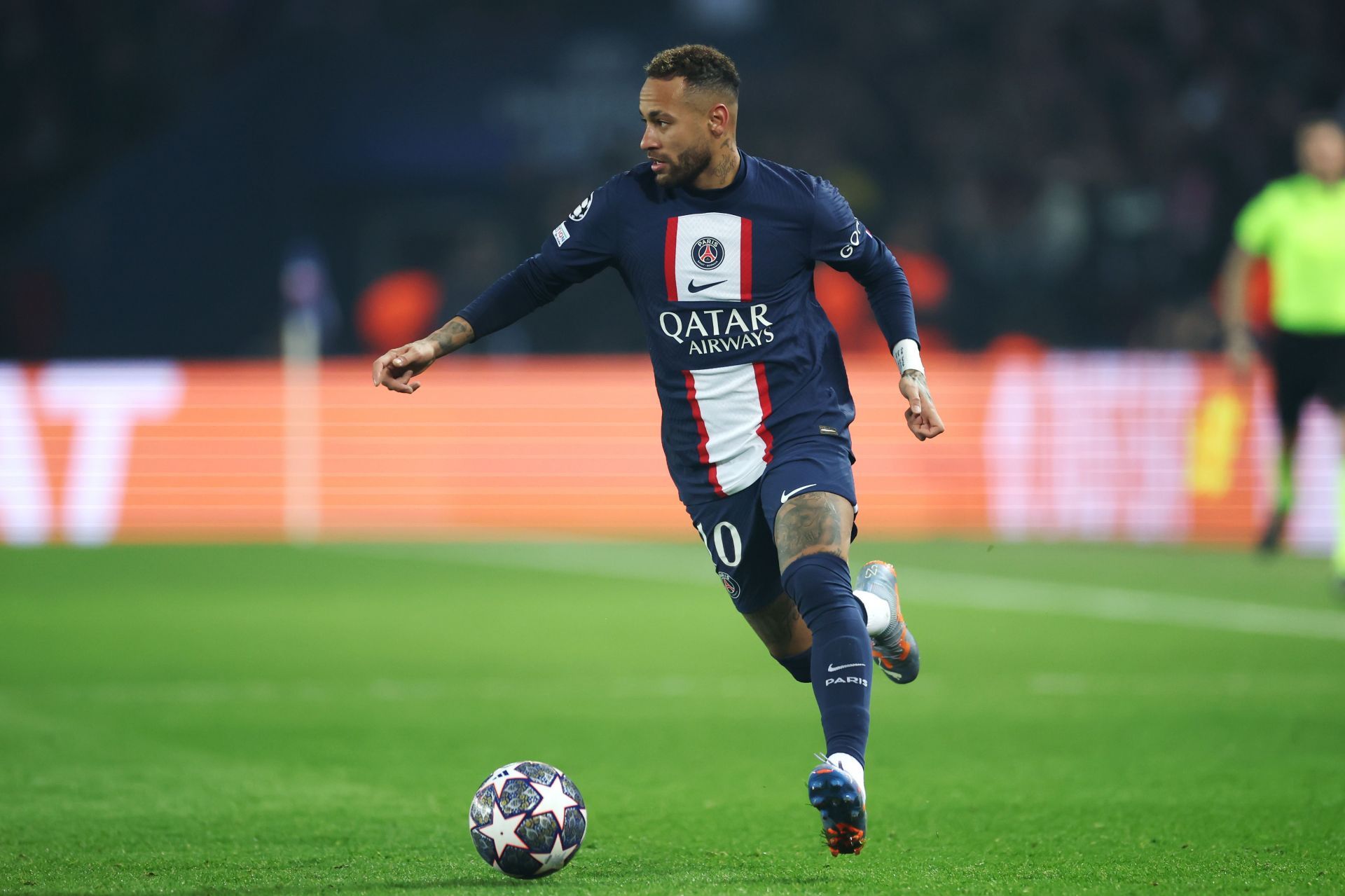 Neymar in action for Paris Saint-Germain v FC Bayern München: Round of 16 Leg One - UEFA Champions League