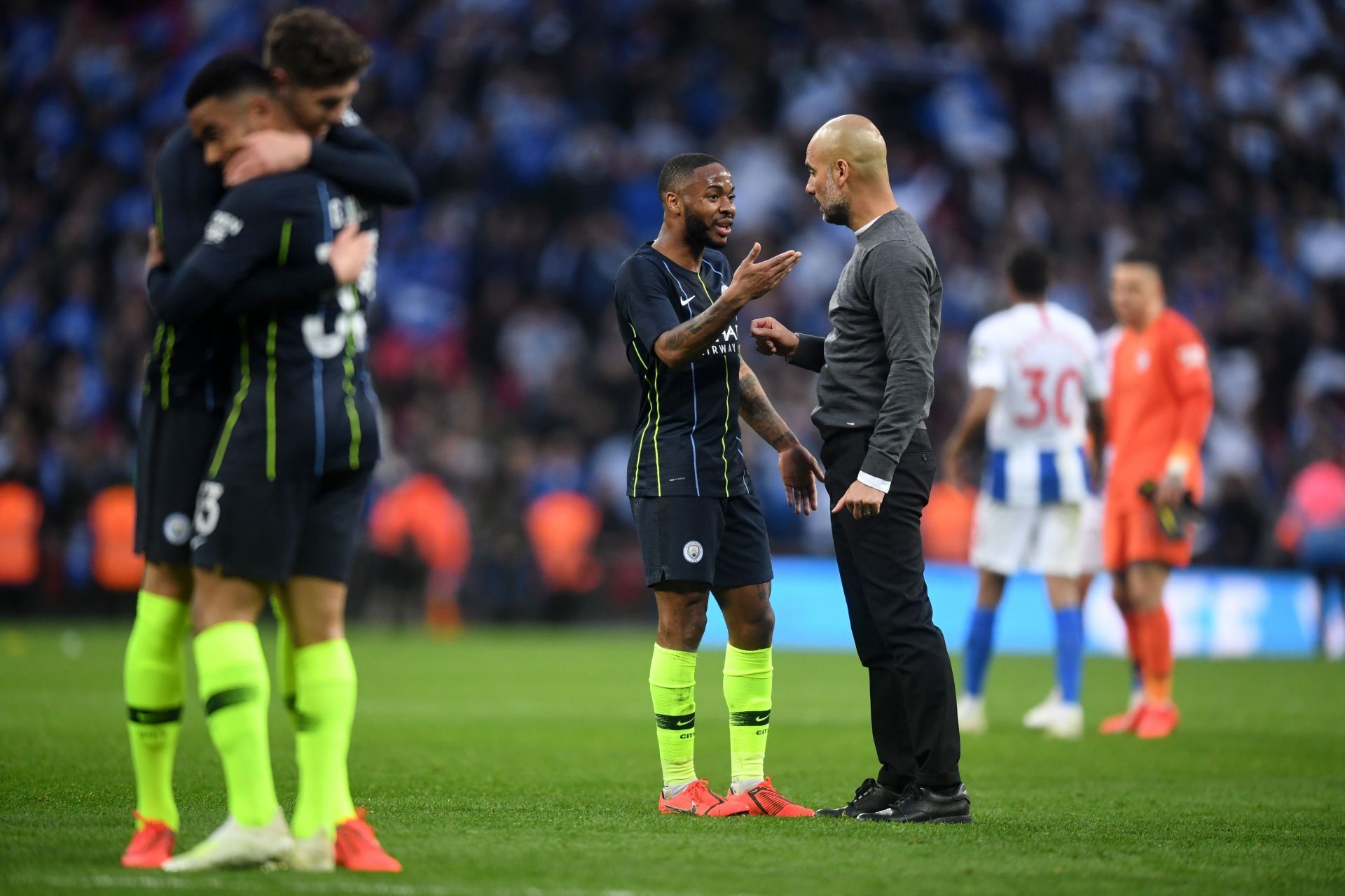Raheem Sterling (second right) was left fuming with his treatment by City.