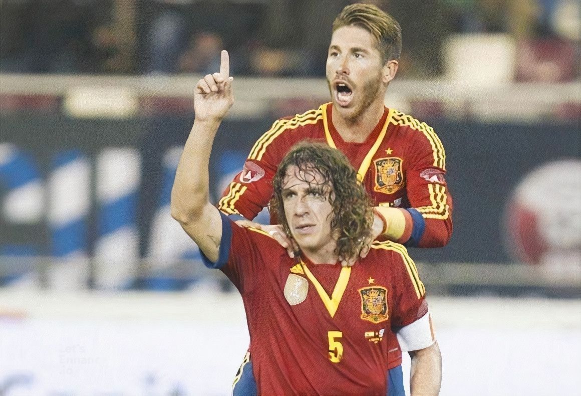 Sergio Ramos and Carles Puyol playing for Spain