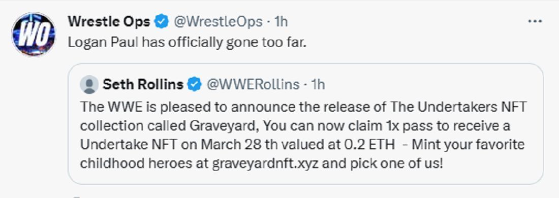 A now deleted tweet of a fan reacting to Seth Rollins&#039; account being hacked