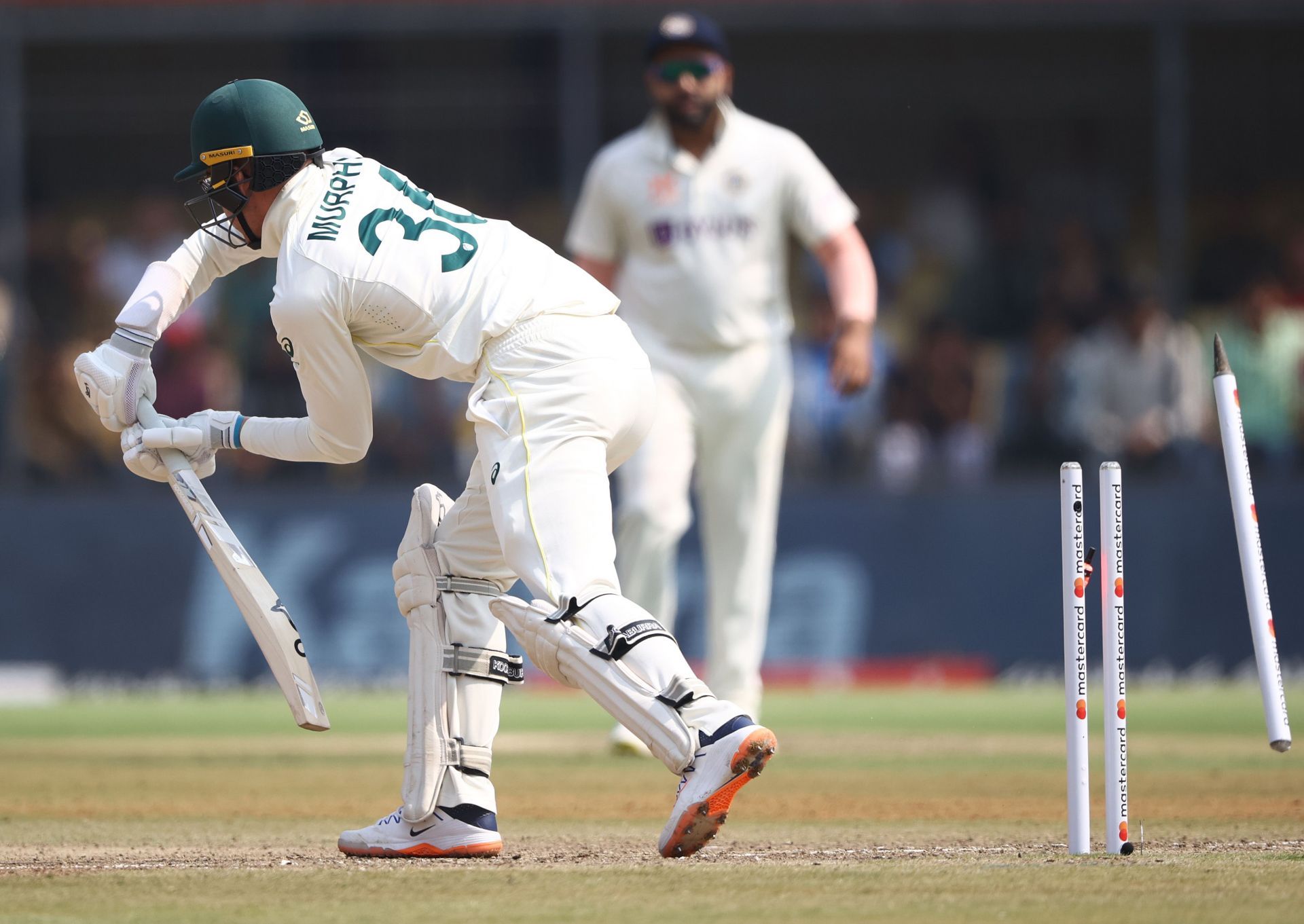 Todd Murphy's off stump goes for a toss