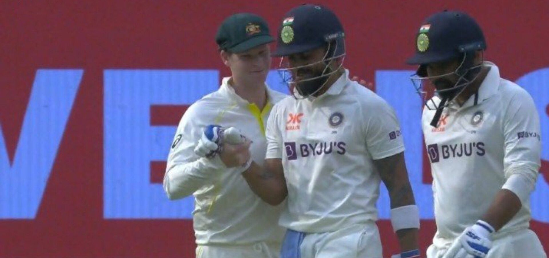 Steve Smith and Virat Kohli after the latter’s dismissal on Sunday.