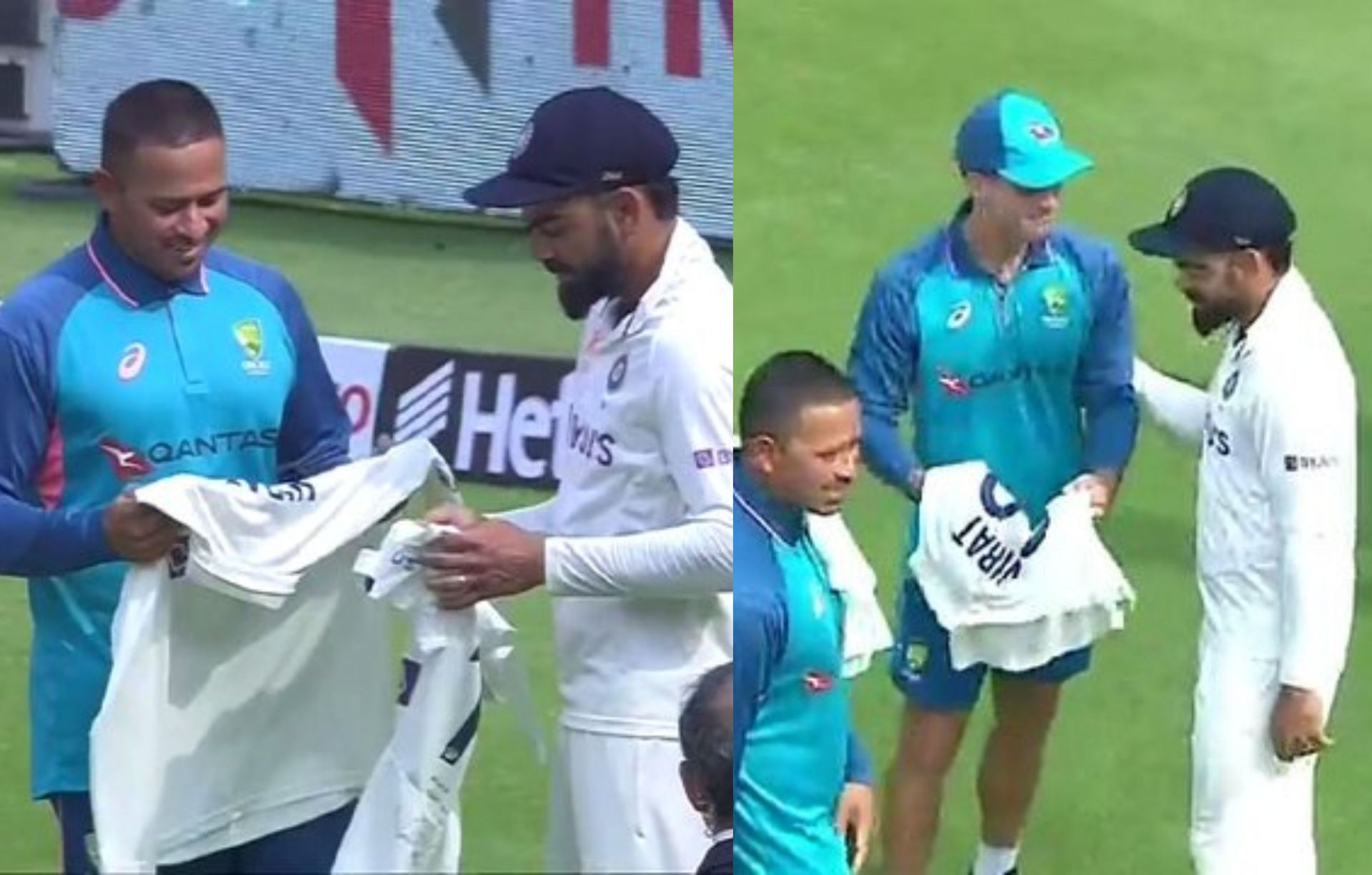 Virat Kohli with Aussie players after the conclusion of 4th Test. (PC: BCCI Twitter)