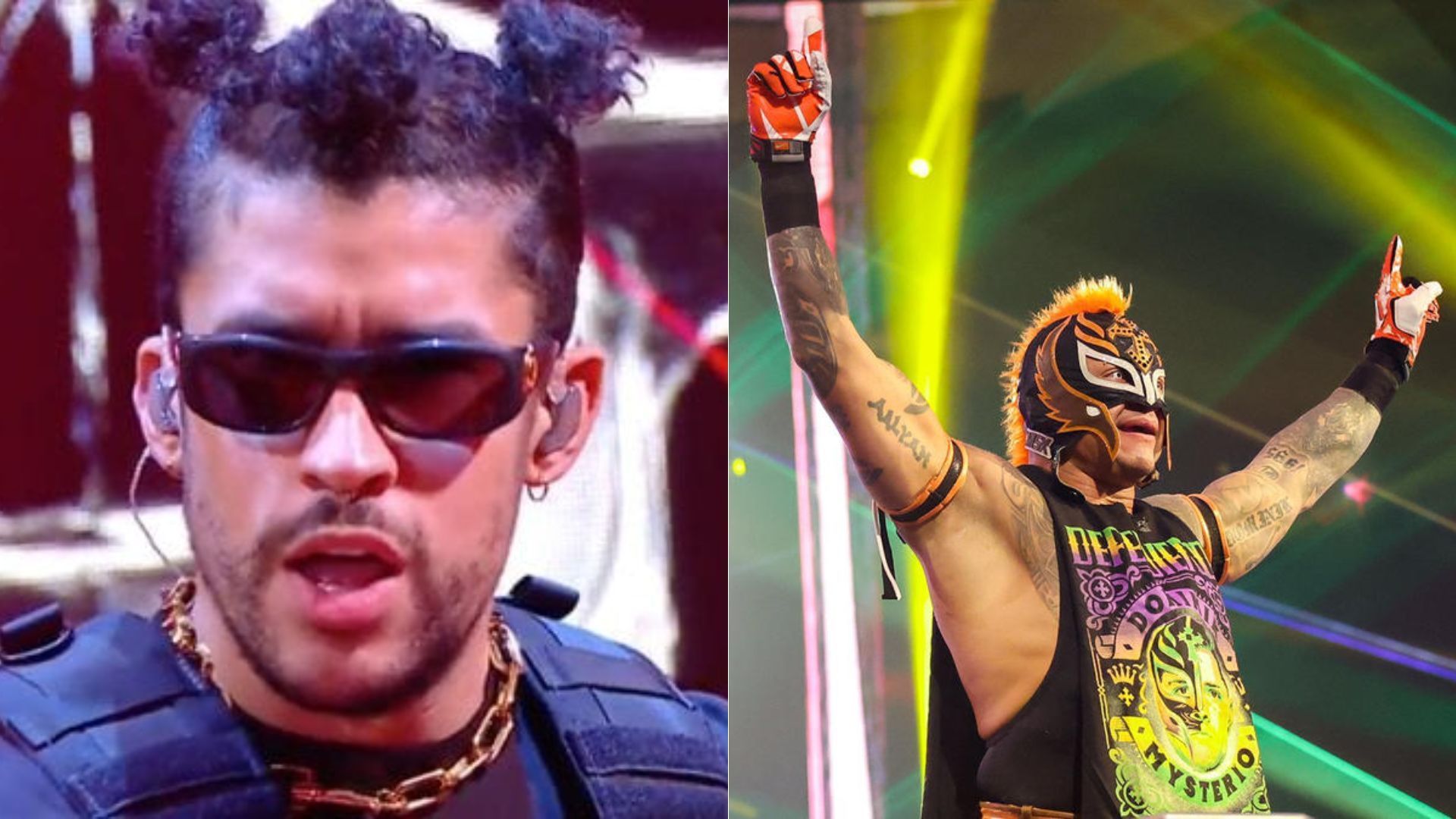 Bad Bunny (left); Rey Mysterio (right)