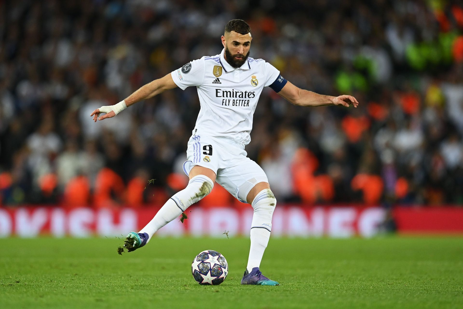 Karim Benzema in action against Liverpool.