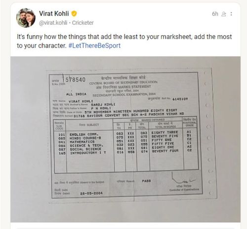 A screen grab of Virat Kohli’s marksheet shared on the Koo app. Pic: Koo