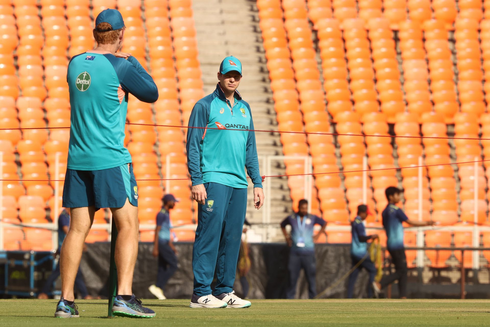 Steve Smith inspects the pitch. (Credits: Getty)