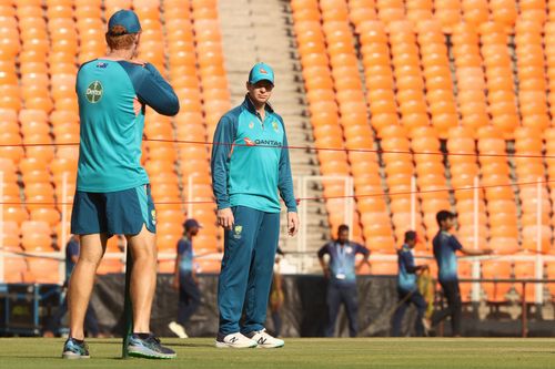 Steve Smith inspects the pitch. (Credits: Getty)