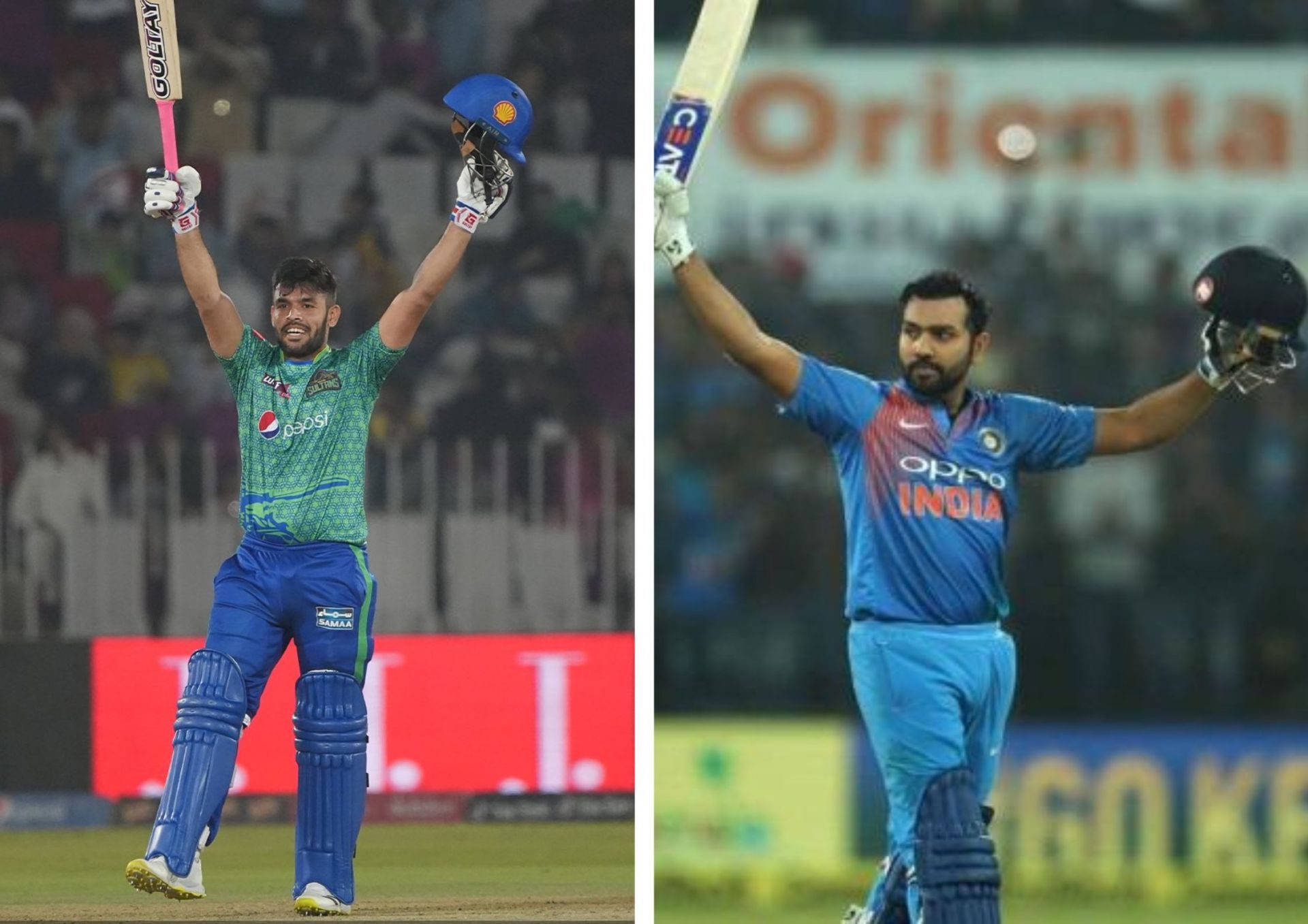Not just Usman Khan, but Rohit Sharma threatened to score a T20 double-hundred once (Picture Credits: Twitter/ Multan Sultans; BCCI via Deccan Chronicle).