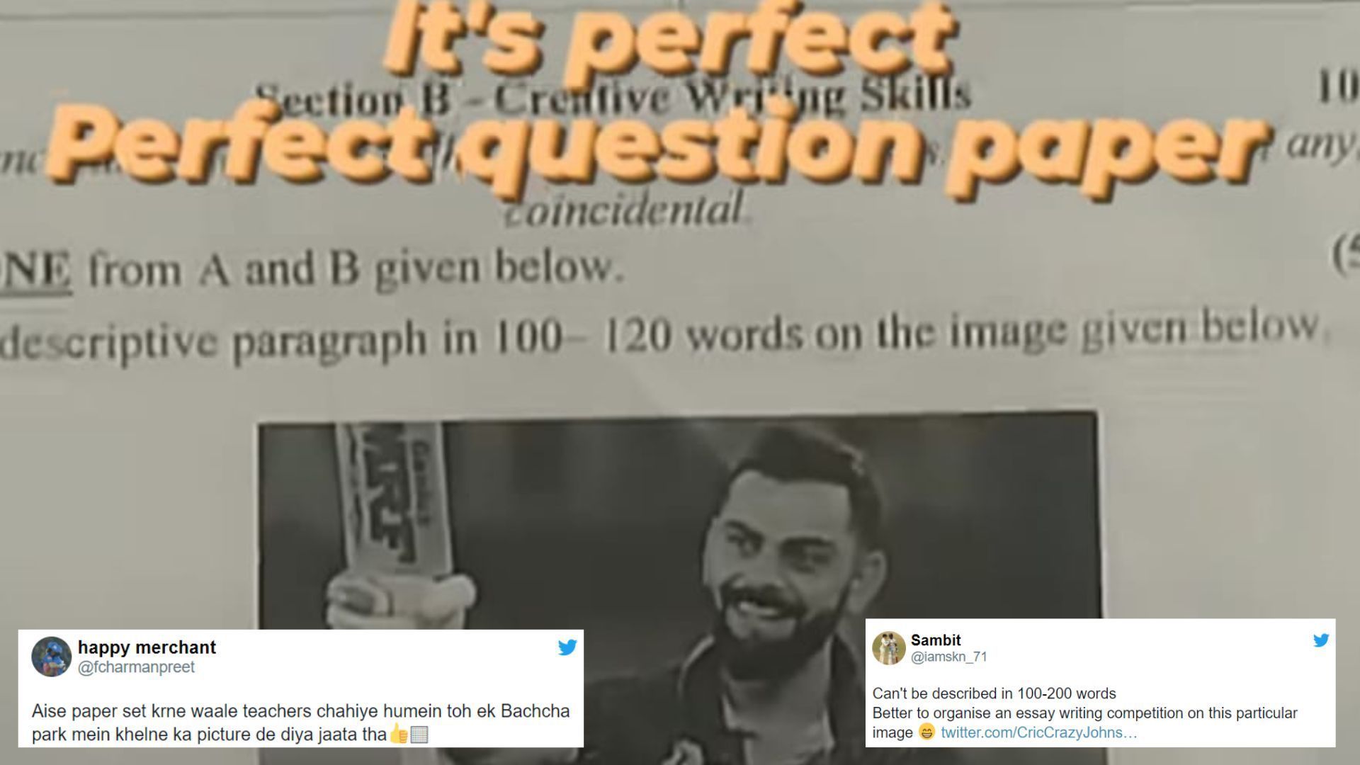 The viral picture of a question paper with a question involving Virat Kohli (P.C.:Twitter)