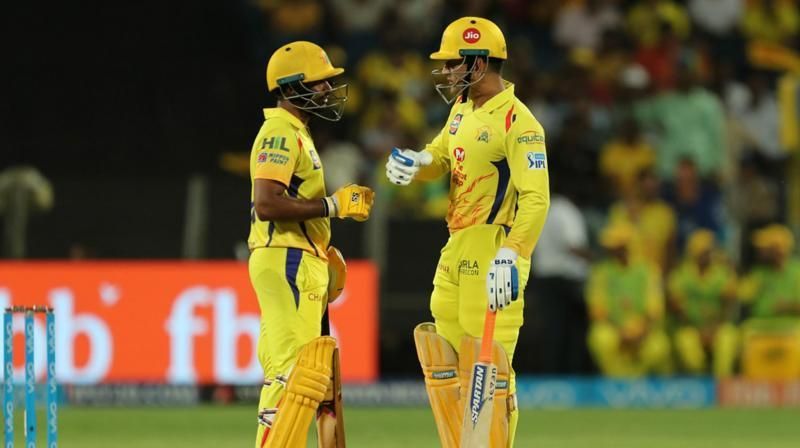 Ambati Rayudu (L) and MS Dhoni in action for CSK (P.C.:Twitter)