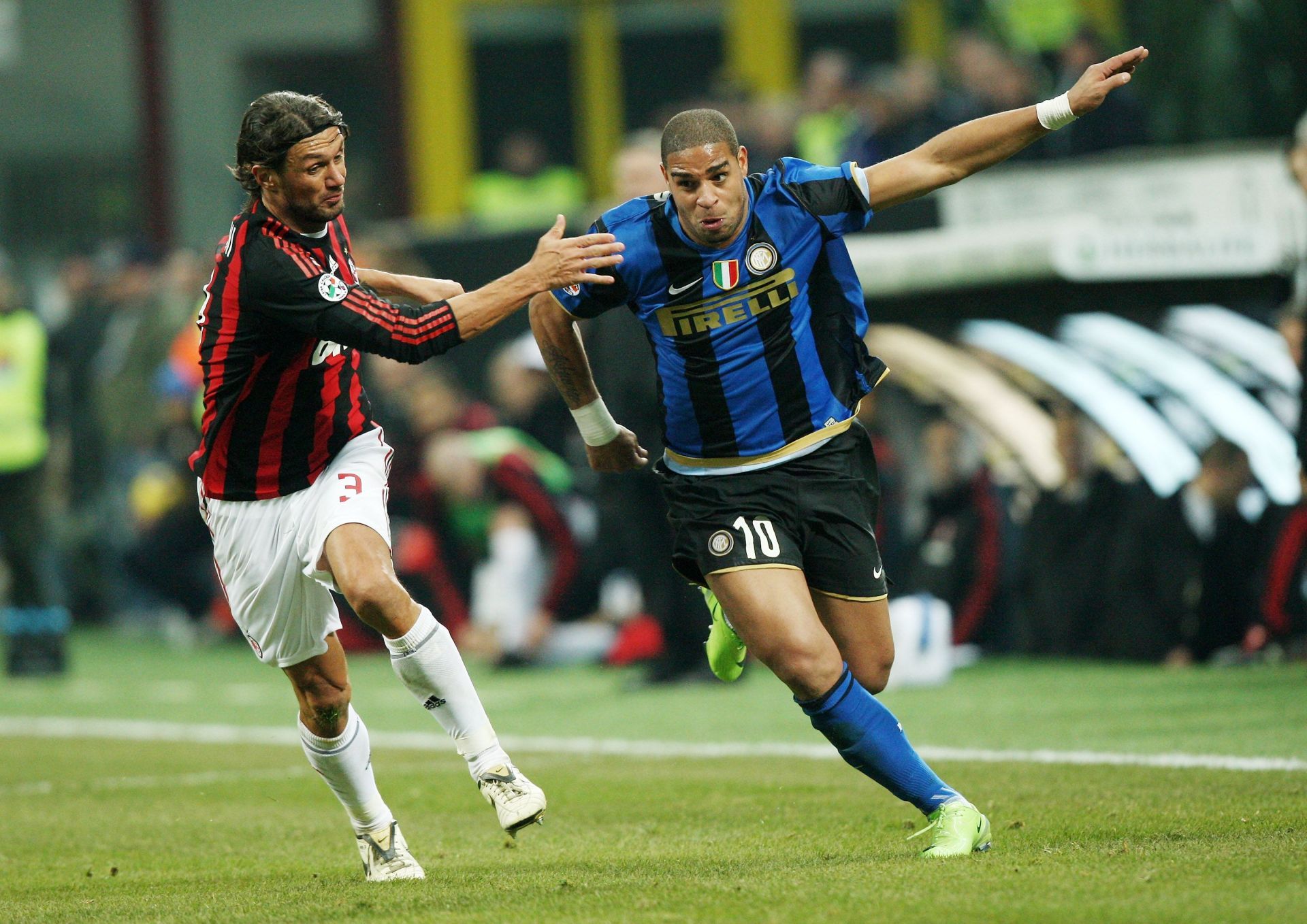Adriano and Maldini during Milan derby.