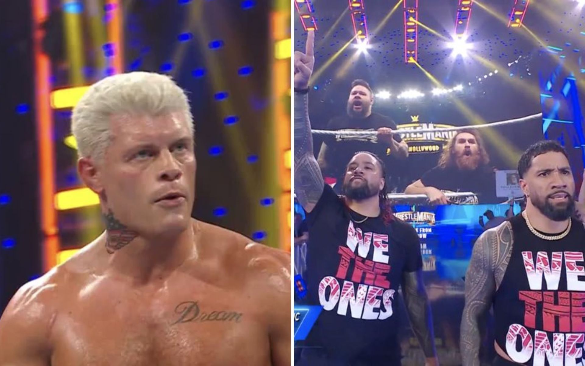 Cody Rhodes (left); The Usos (right)