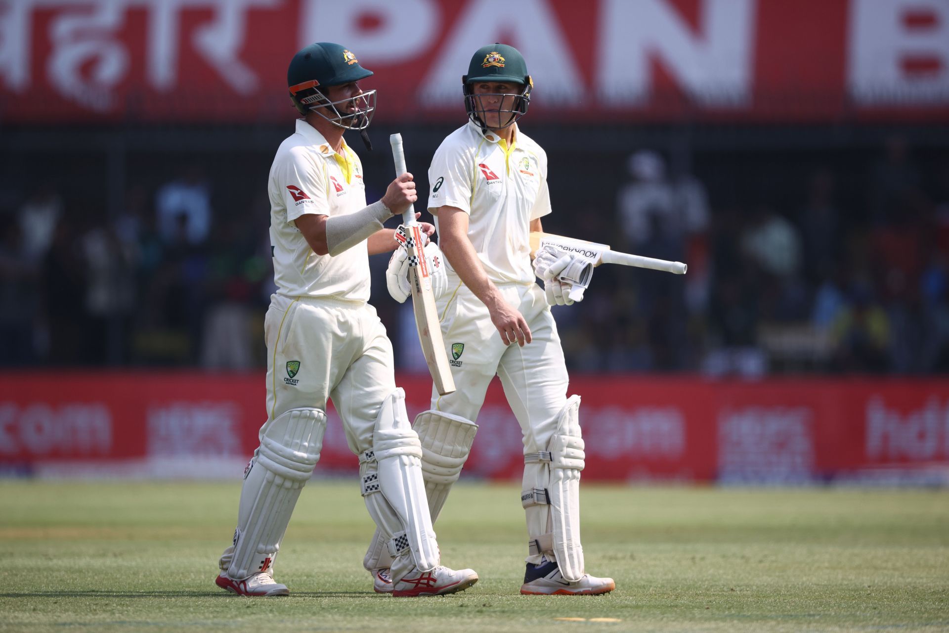 Travis Head and Marnus Labuschagne walk off after Australia&#039;s victory. (Credits: Getty)