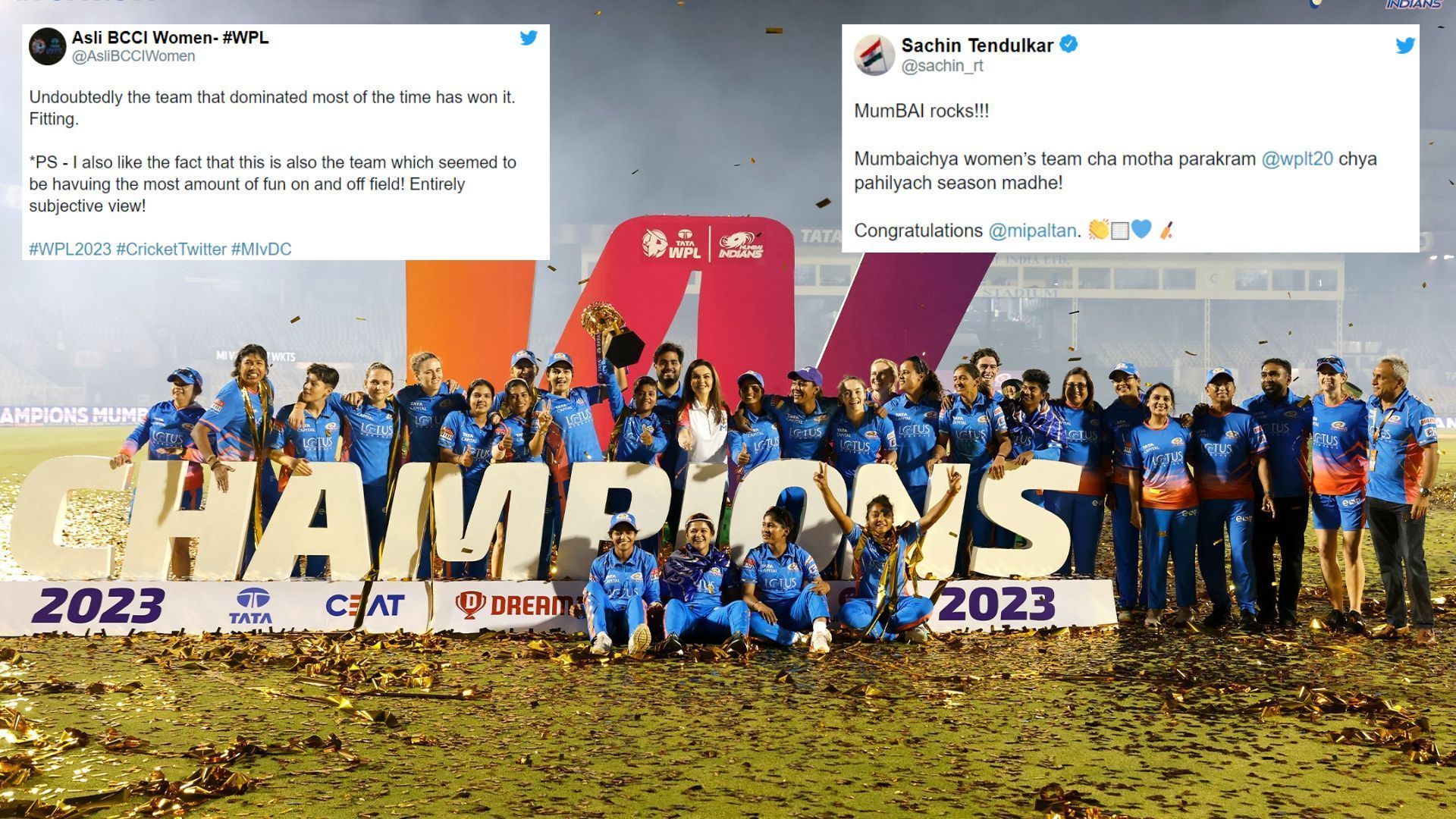 Mumbai Indians celebrating their WPL 2023 triumph (P.C.:Mumbai Indians)