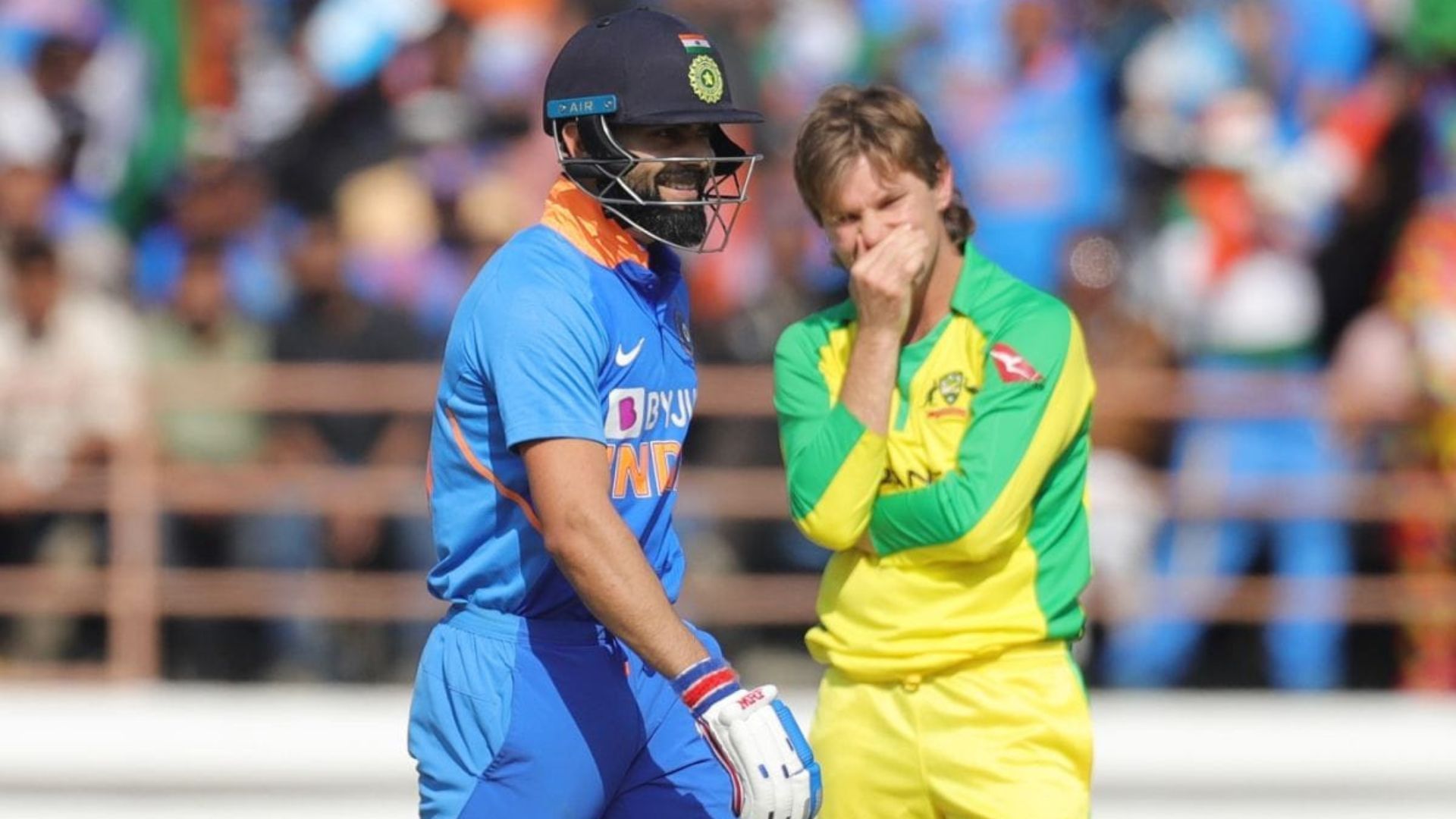 Virat Kohli (L) vs Adam Zampa is always an interesting battle to watch (P.C.:Twitter)