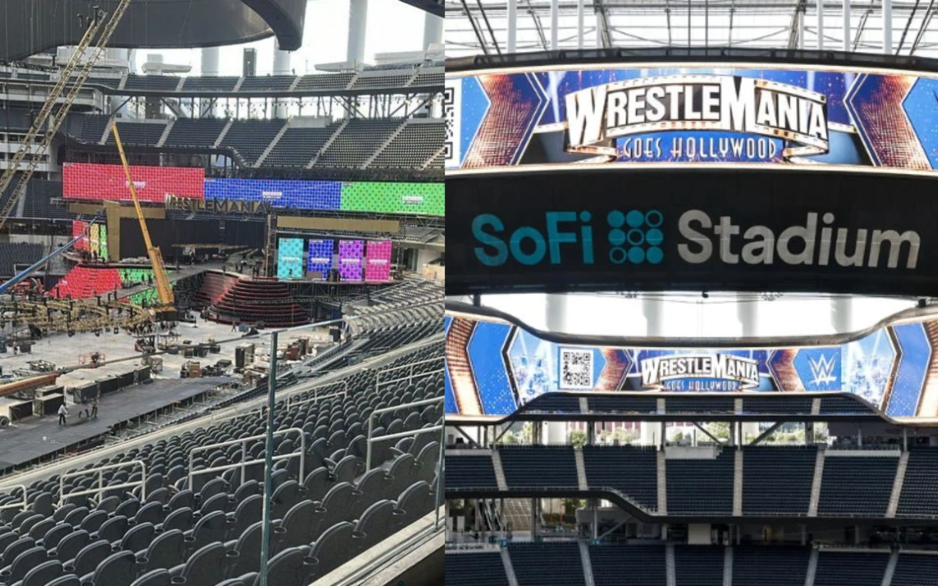 The WrestleMania 39 stage setup is underway at Sofi Stadium