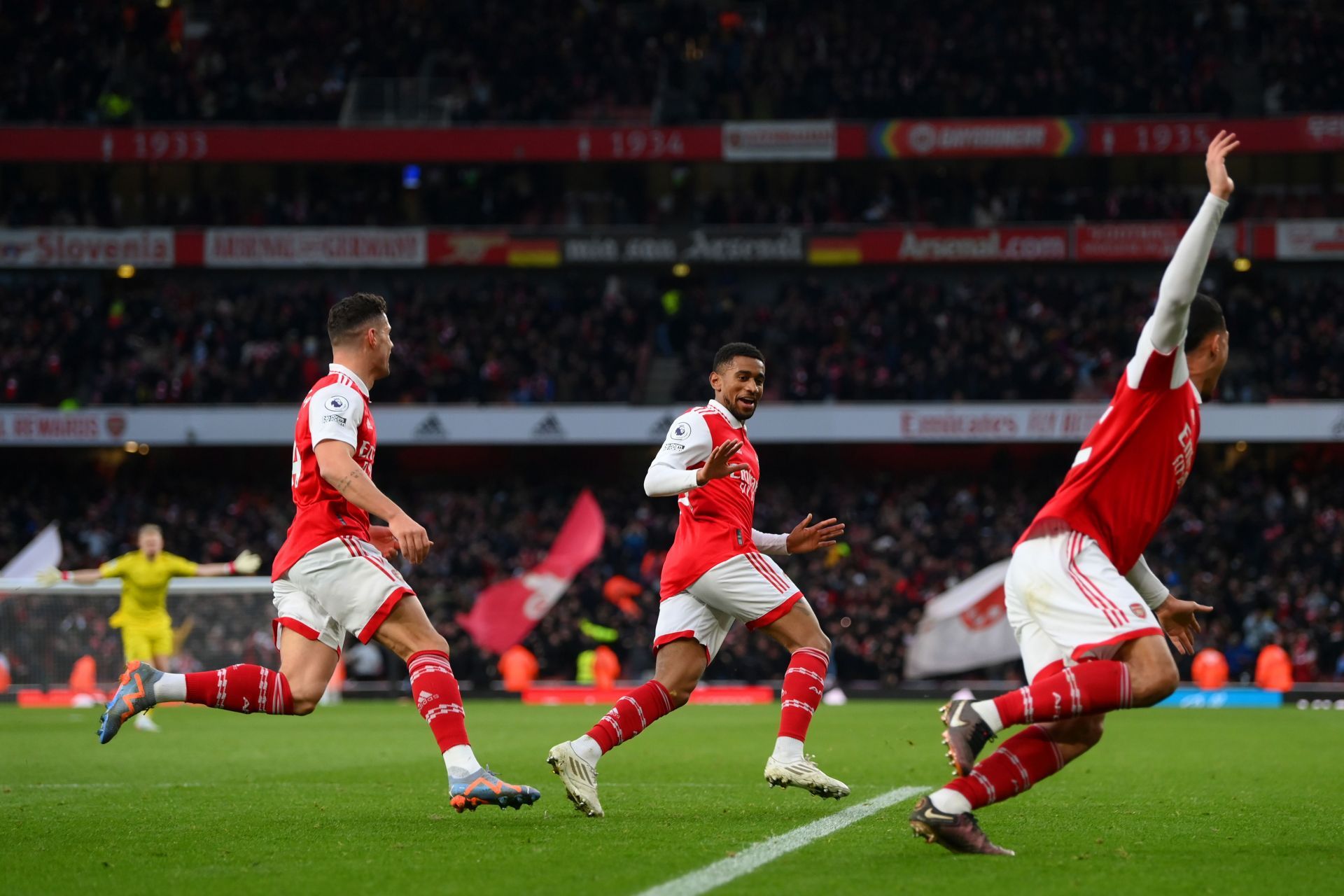 Reiss Nelson (middle) struck a phenomenal half-volley.