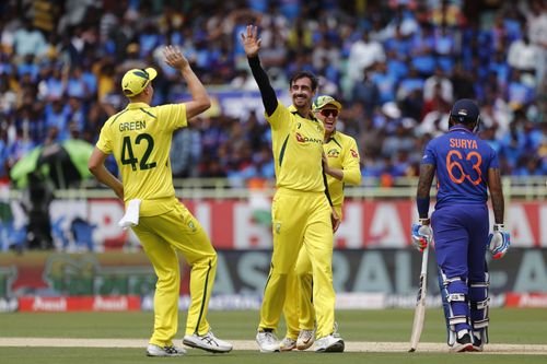 Mitchell Starc celebrates the wicket of Suryakumar Yadav. (Pic: Getty Images)