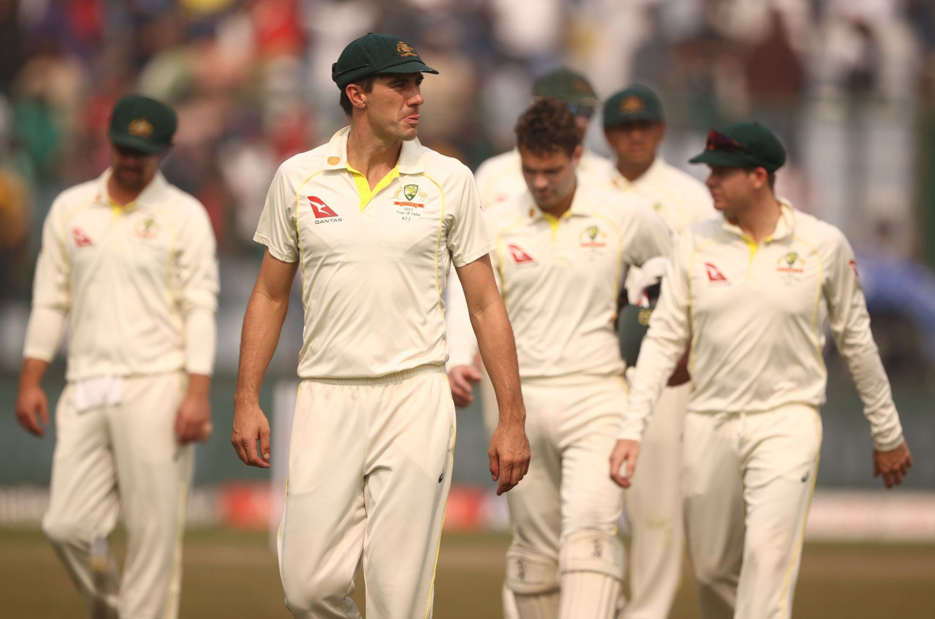 Pat Cummins leads his team off the field. (Credits: Getty)