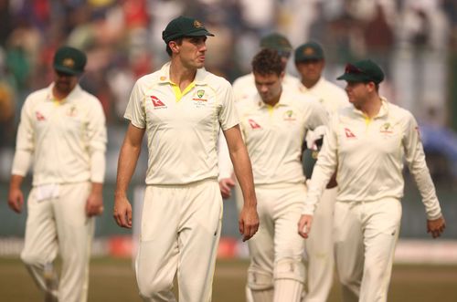 Pat Cummins leads his team off the field. (Credits: Getty)