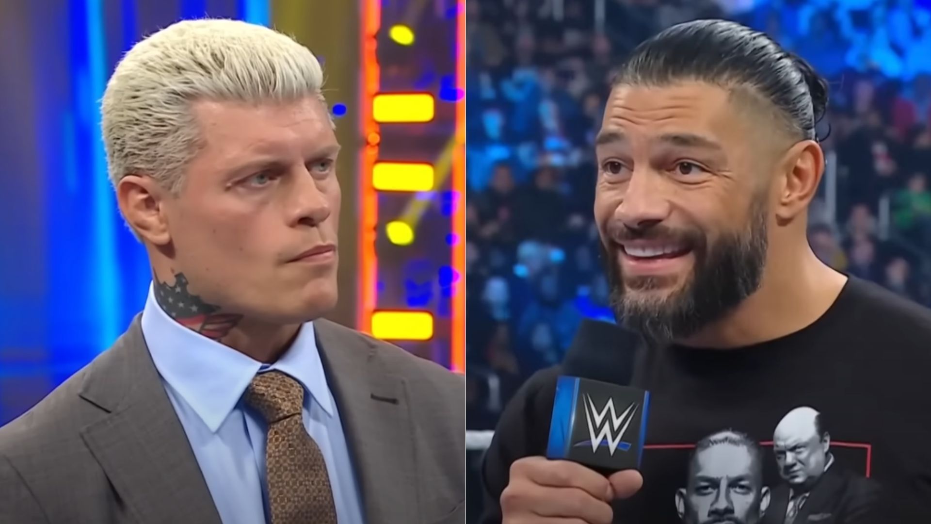 Cody Rhodes (left); Roman Reigns (right)