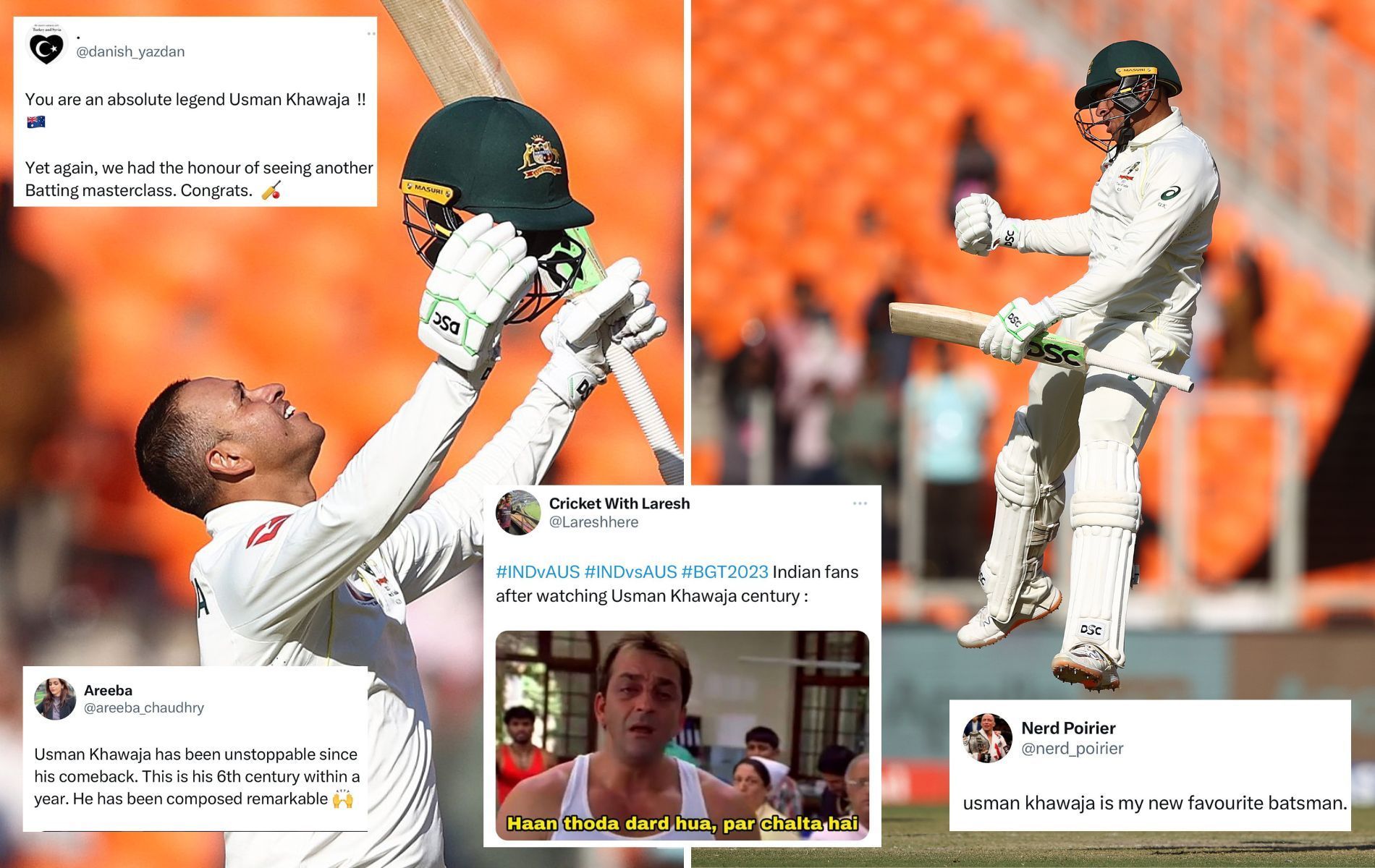 Usman Khawaja was brilliant with the bat on Day 1. (Pics: Twitter)