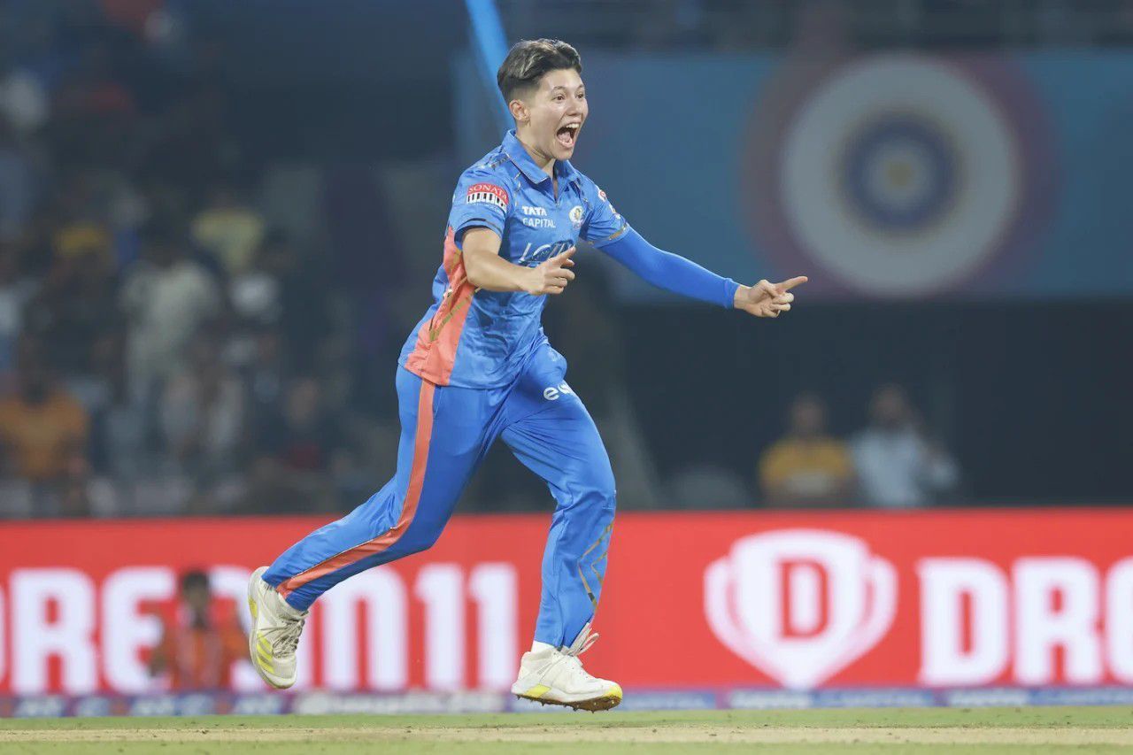 Issy Wong of MI celebrating a wicket [Getty Images]