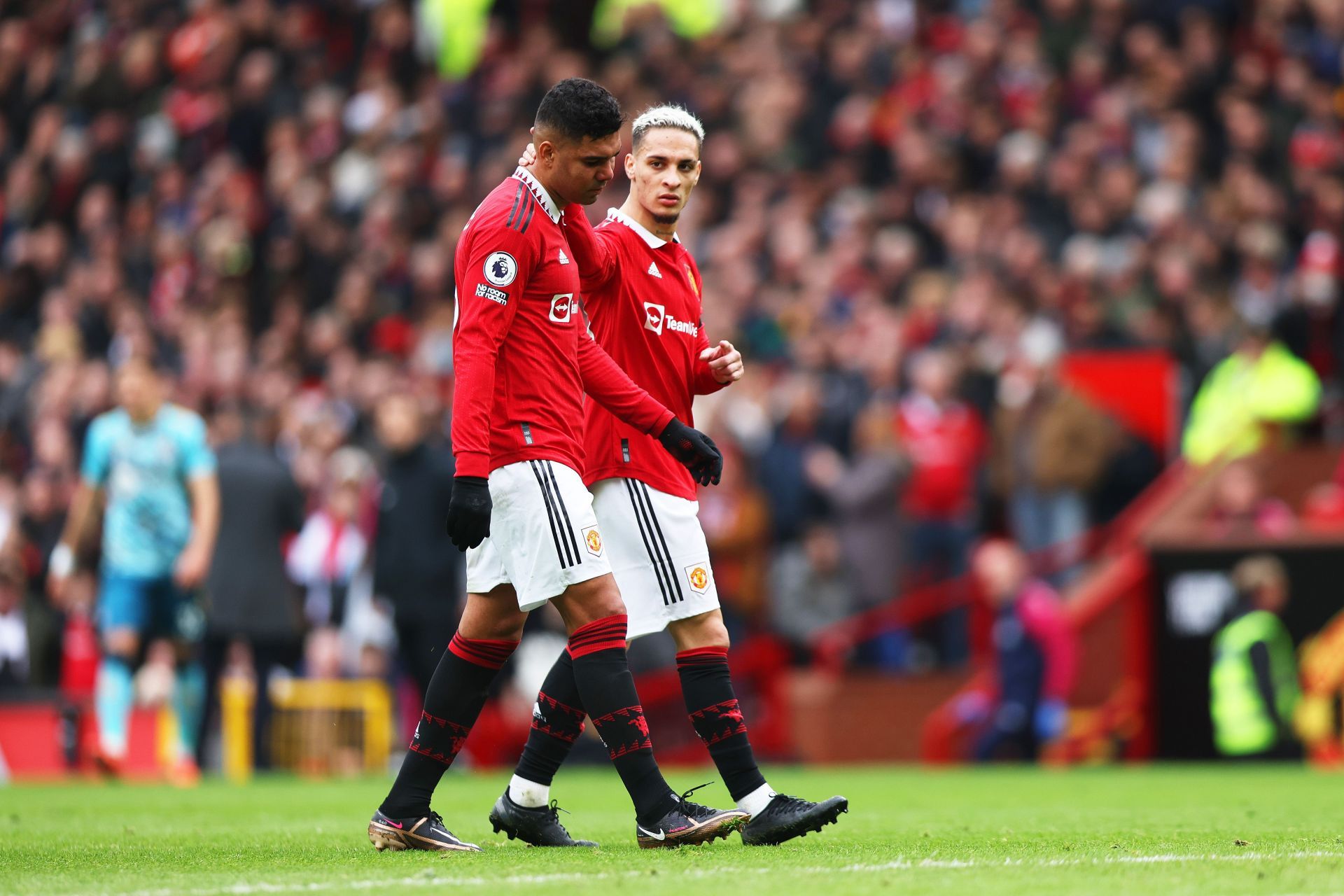 Casemiro (left) was sent off for the second time this seaqson.