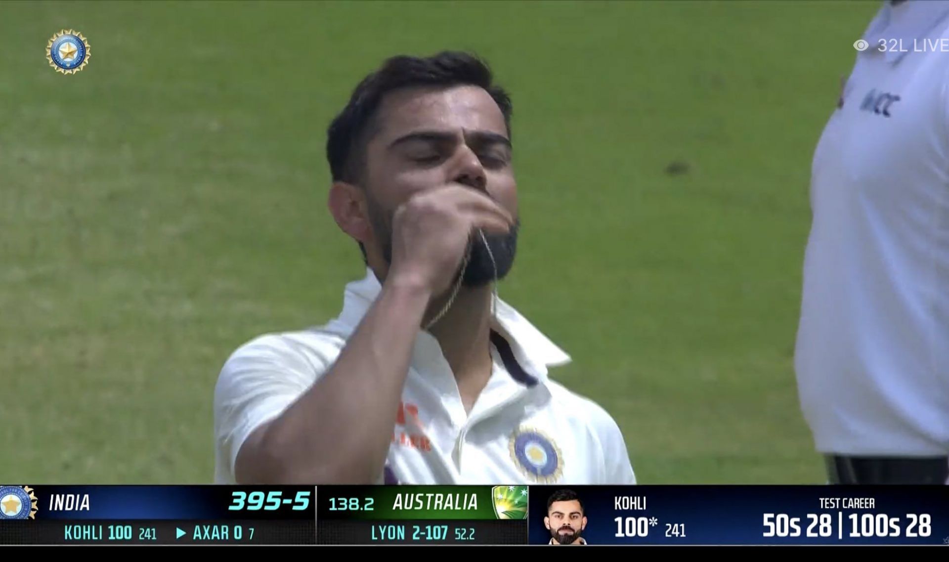 Virat Kohli celebrating his 28th Test century. 