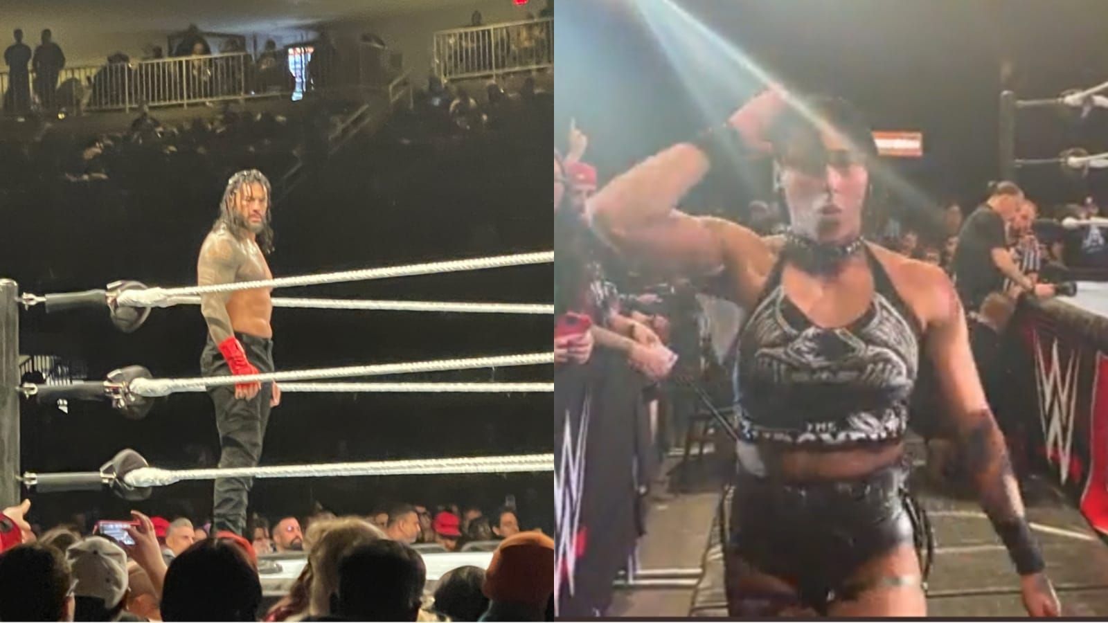 Roman Reigns (left); Rhea Ripley (right)