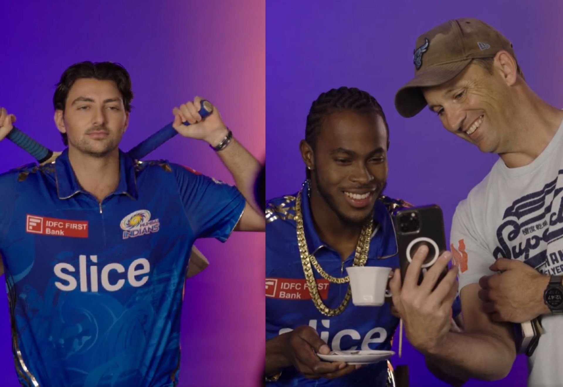 Tim David, Jofra Archer, and Shane Bond (PC: MI/Twitter)