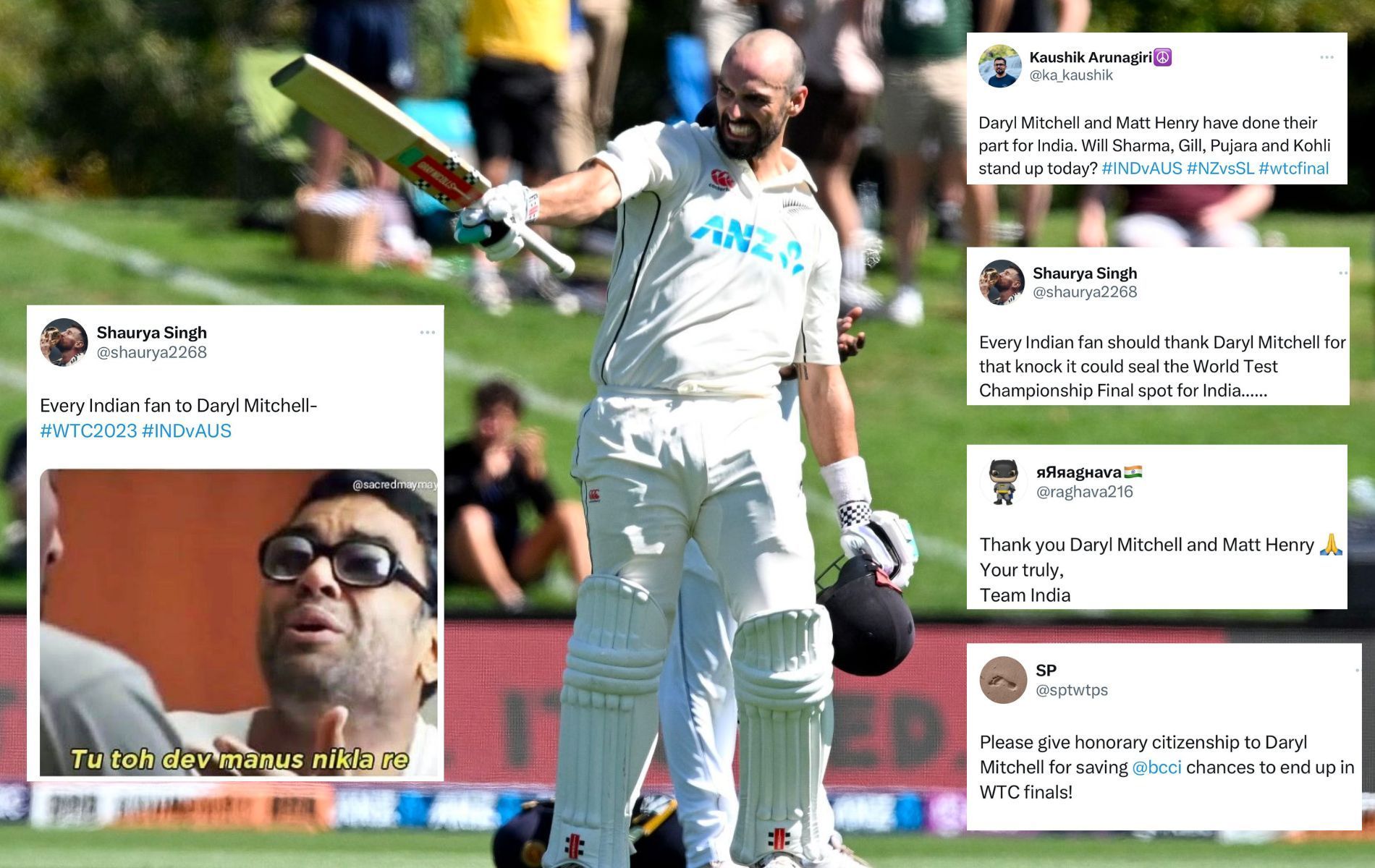 Daryl Mitchell bagged praise from Indian fans for his incredible hundred. (Pics: Twitter)